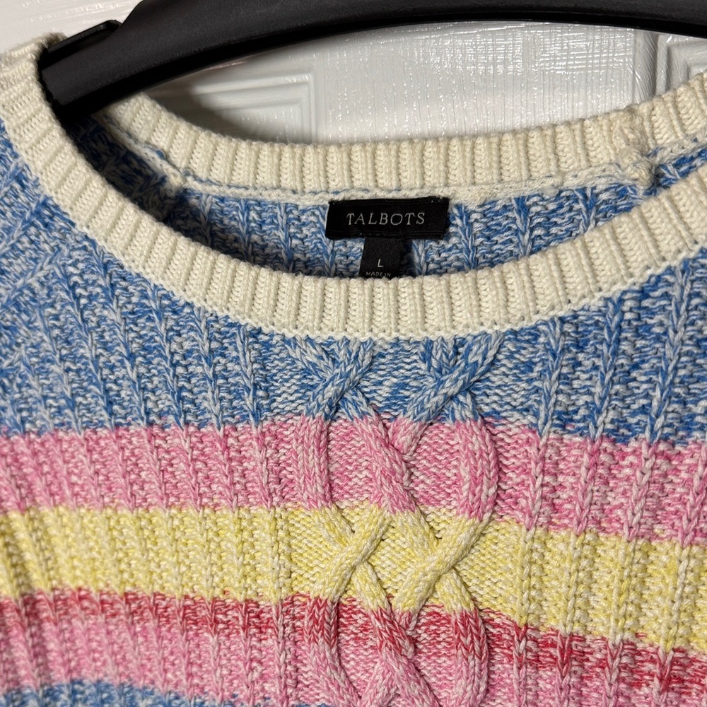 Talbots Pastel Striped Crew Neck Sweater - Picture 4 of 9